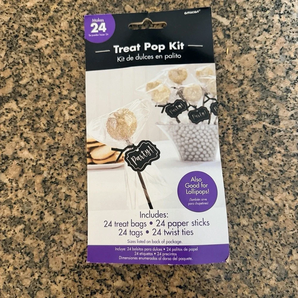 Lollipop Treat Cake Pop Kit-24 of each: Sticks, 4x6 Bags, Twist Ties, Party Tags